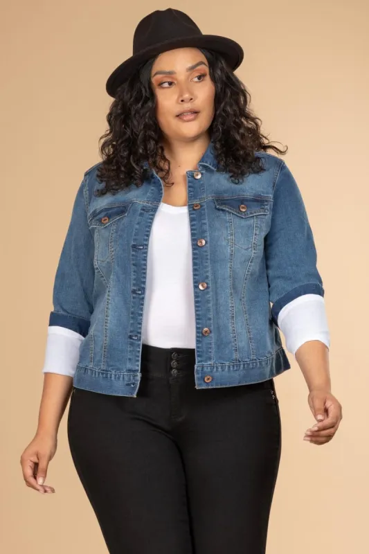Women's Plus Size Cropped Denim Jacket sold by YMI