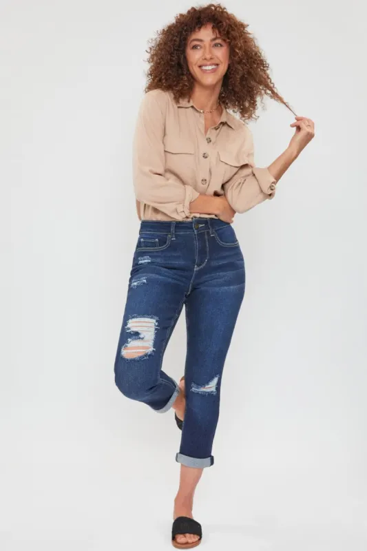 Women's Petite High Rise Vintage Slim Straight Cuff Jean sold by YMI