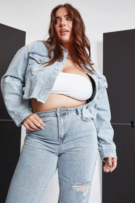 Women's Plus Cropped Denim Jacket sold by YMI