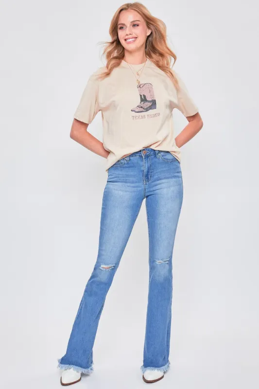 Women's  Fray Hem Flare-Long Inseam sold by YMI