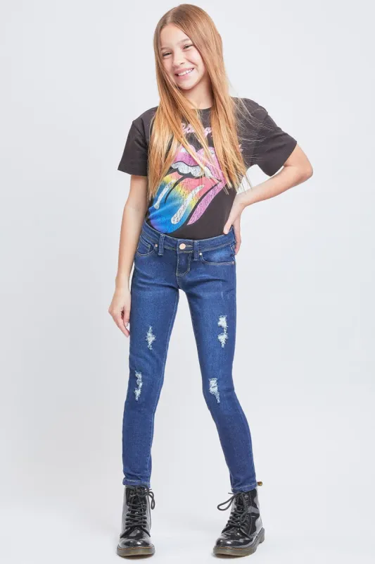 Girls Mid-Rise Essential Skinny Jeans W/Faux Front Pkt sold by YMI