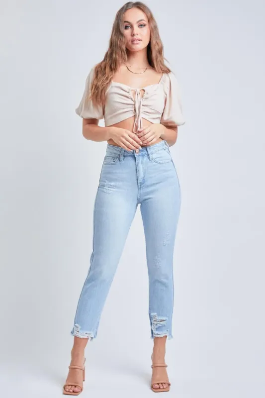 Women's Dream Cropped Frayed Slim Straight Jeans sold by YMI