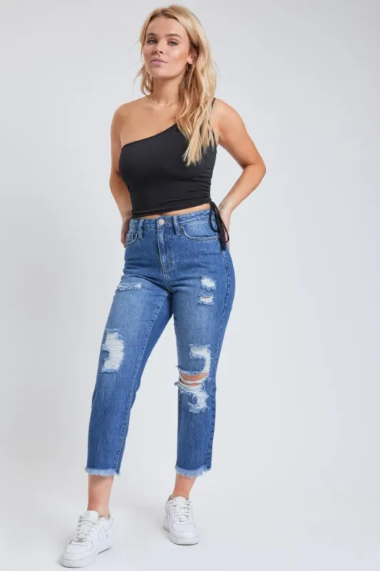 Women's Dream Straight Leg Jeans with Raw Hem sold by YMI