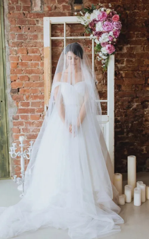 Off-The-Shoulder Tulle Ball Gown Sweep Train Dress sold by KissProm