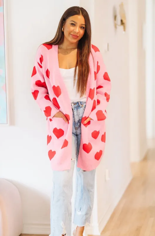 Heart on Your Sleeve Cardigan - Pink and Red sold by Hazel & Olive
