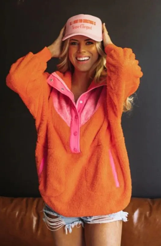 Mountain Vacation Half Zip Pullover - Pink and Orange sold by Hazel & Olive
