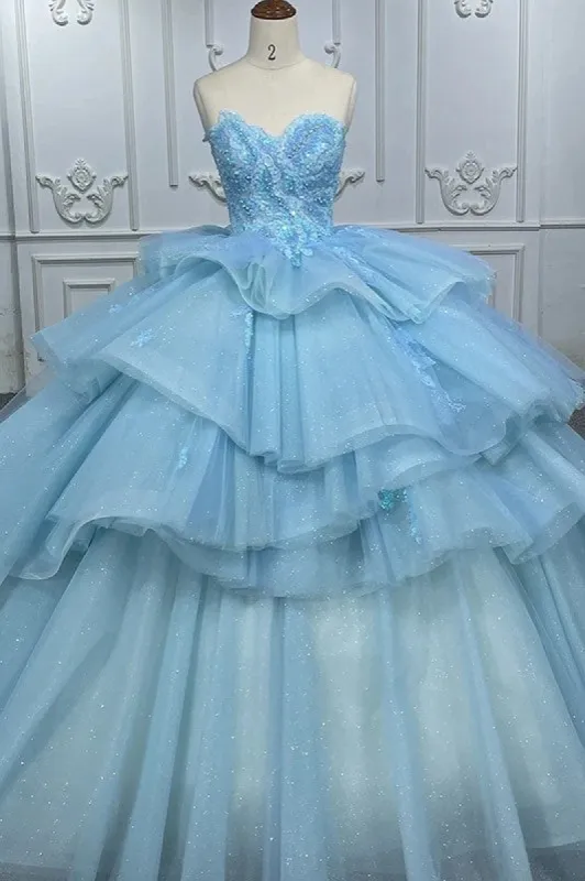 Romantic Princess Sleeveless Quinceanera Dresses Ruffle Strapless Sequins Ball Gown sold by KissProm