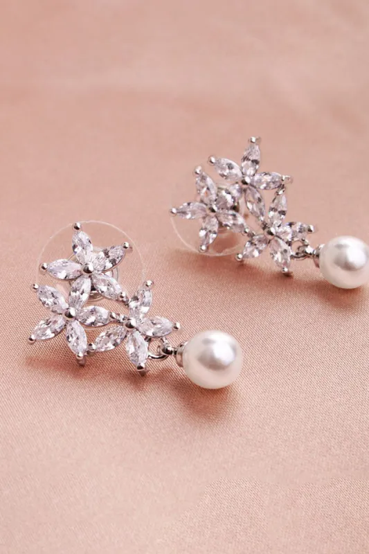 Flower Pearl Rhinestone Earrings sold by KissProm