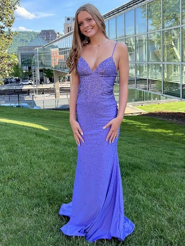 Avayah | Mermaid Blue V-Neck Long Prom Dress sold by KissProm