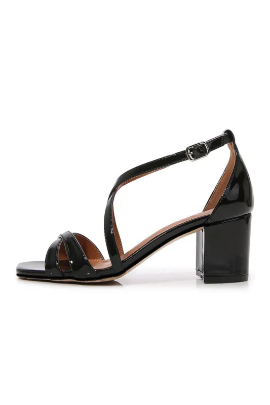 Black Cross Strappy Block Heel Sandal sold by KissProm