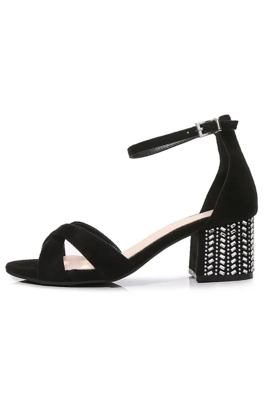 Black Cross Ankle Strappy Chunky Heel Sandal sold by KissProm