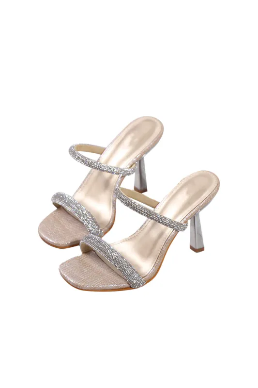 Square Toe Rhinestone Stiletto Sandals sold by KissProm