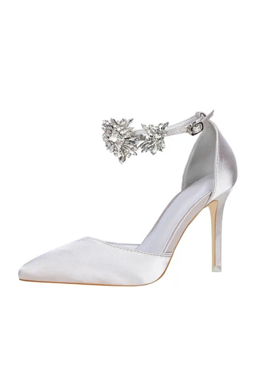 Silver Ankle Strap Prom Heels with Crystals sold by KissProm