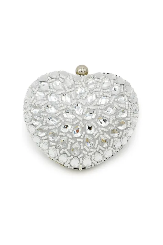Silver Beaded Heart Shaped Party Clutch sold by KissProm