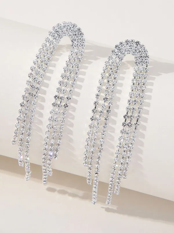 Tassel Silver Rhinestones Long Chain Earrings sold by KissProm
