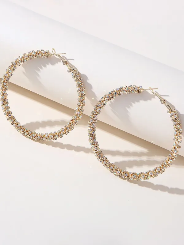 Golden Rhinestones Simple Hoop Earrings sold by KissProm