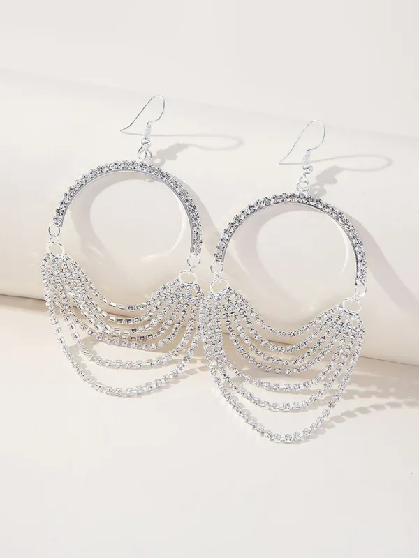 Silver Rhinestones Tassel Hoop Round Earrings sold by KissProm