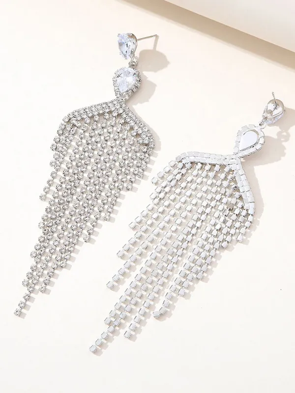 Silver Dangle Simple Rhinestones Tassel Long Earrings sold by KissProm