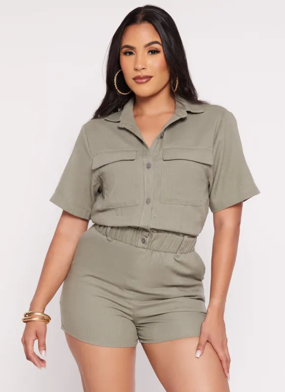Linen Utility Romper sold by Rainbow