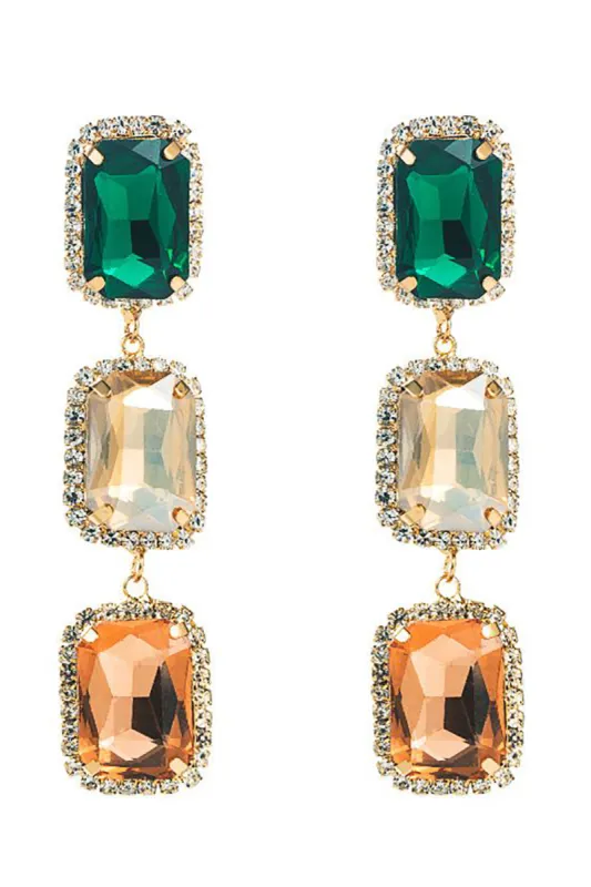 Green Rhinestone Beaded Party Earrings sold by KissProm