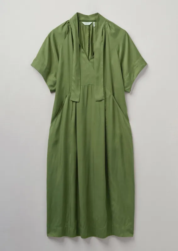 Tie Neck Fluid Twill Dress | Fern | Parallel