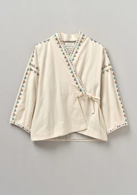 Hand Beaded Cotton Wrap Jacket | Chalk sold by TOAST