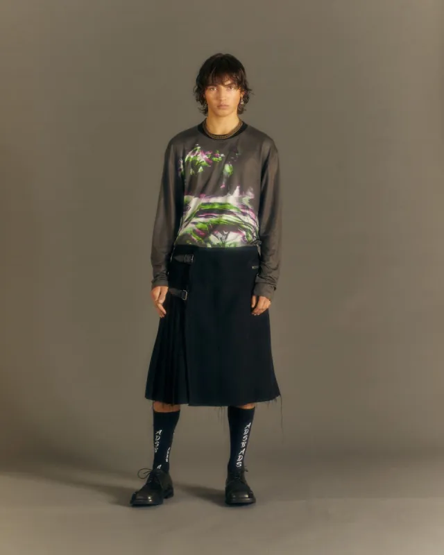 CAMTTON TWILL WOOL KILT apa675m(BLACK) sold by Andersson Bell