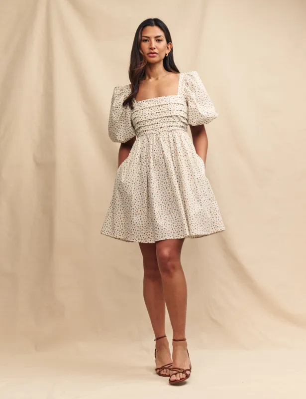 Cream Ditsy Floral Puff Sleeve Nova Mini Dress | Parallel