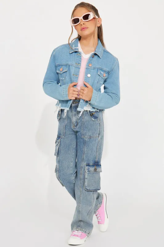 Mini Keep It Cute Crop Jacket - Light Wash sold by Fashion Nova
