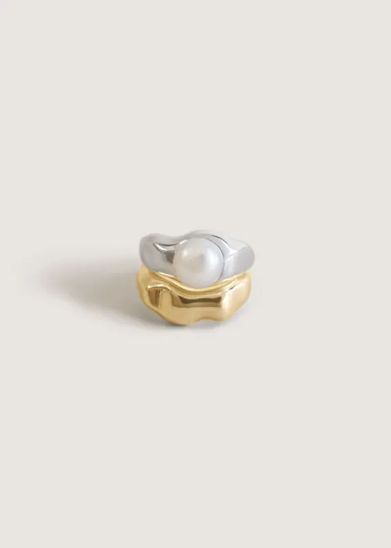 Edith Pearl Ring Stack Gold & Silver sold by Kinn