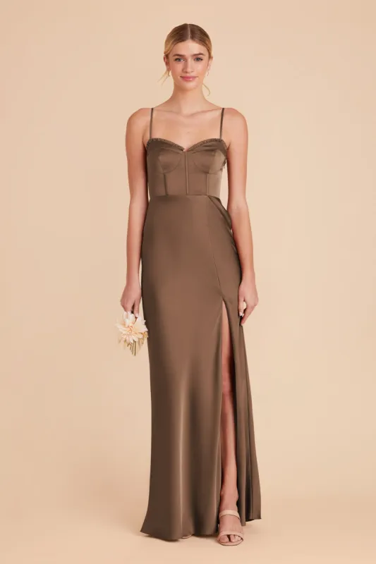 Jessica Matte Satin Dress - Mocha sold by Birdy Grey