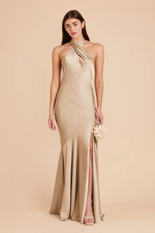 Stephanie Matte Satin Dress - Gold sold by Birdy Grey