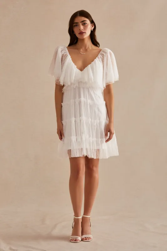 Jenn Mesh Tiered Mini Dress - White sold by Birdy Grey