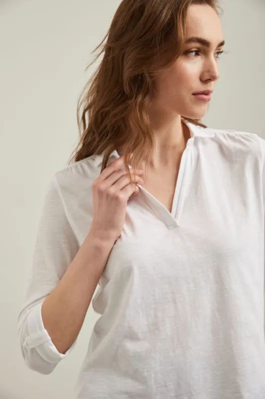 Rolled sleeve jersey top sold by Tristan Style