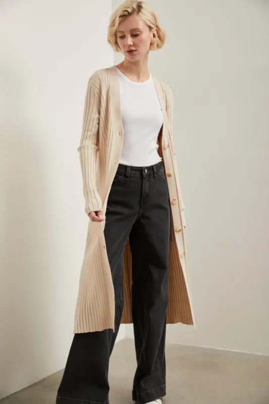 Side slits long cardigan sold by Tristan Style
