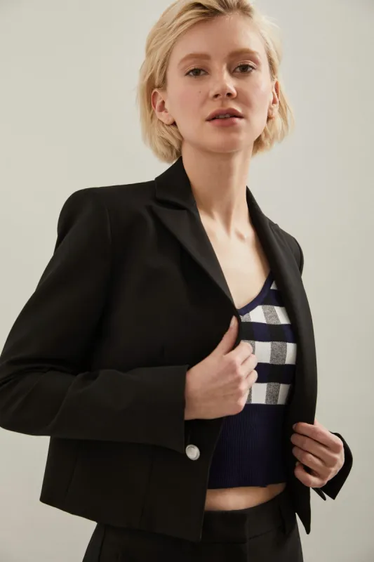 Cropped blazer with tab sold by Tristan Style
