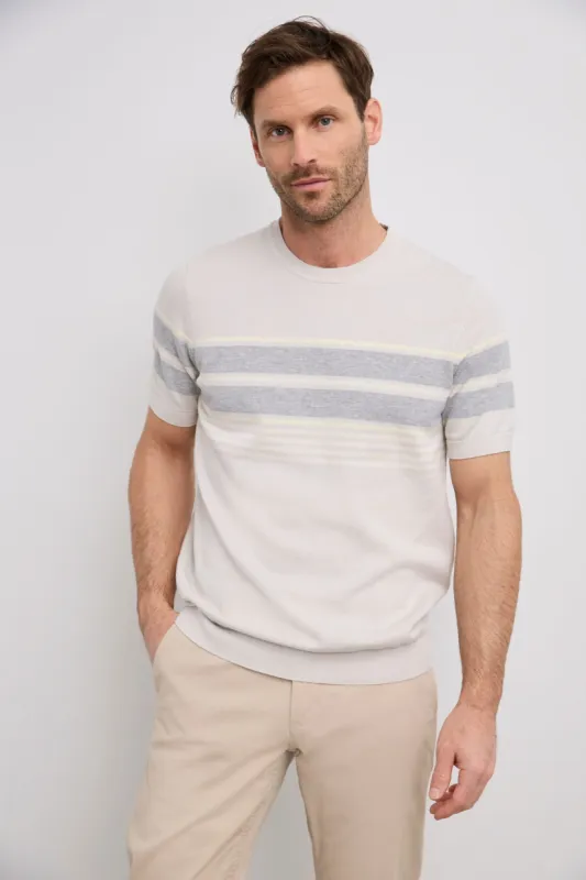 Short-sleeved block striped sweater sold by Tristan Style