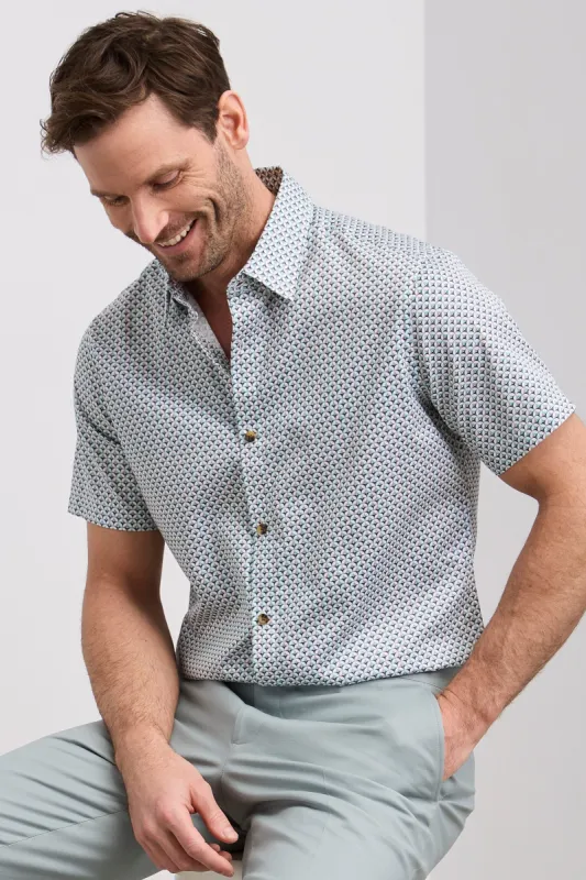 Short sleeve fitted shirt with pattern sold by Tristan Style