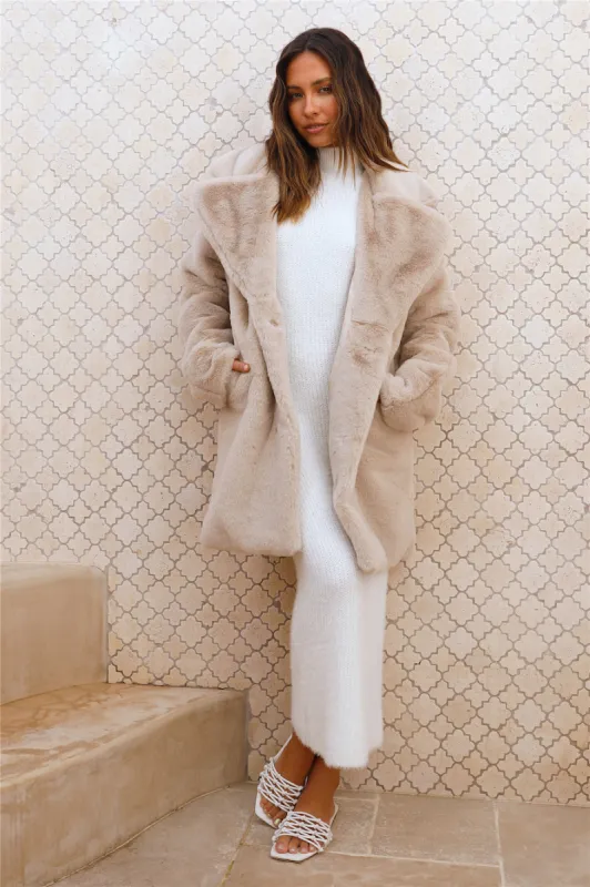 Luxe Life Faux Fur Jacket Beige sold by Fortunate One