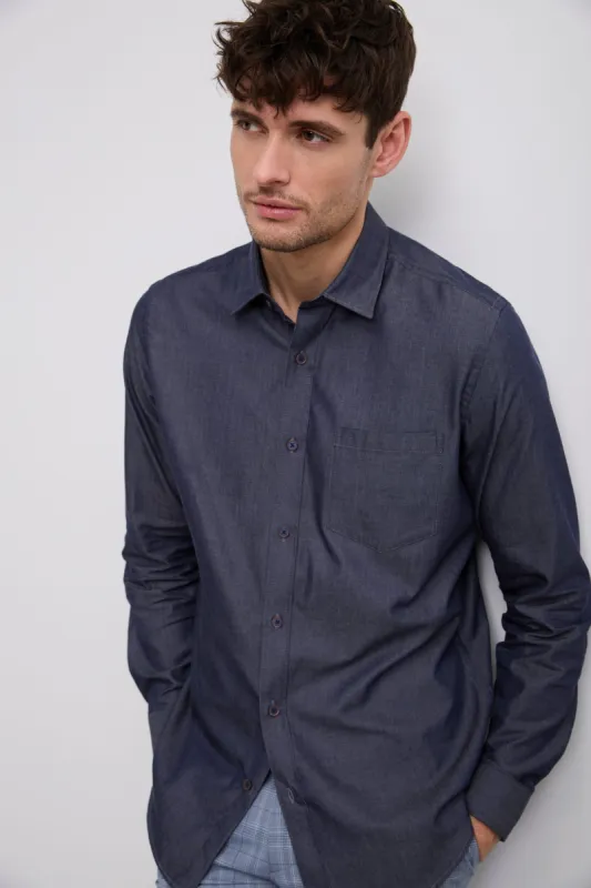 Semi-fitted denim effect shirt sold by Tristan Style