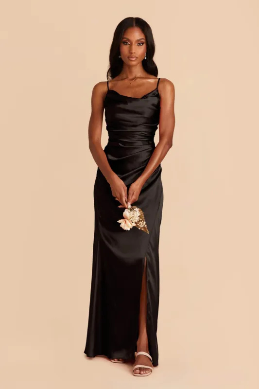 Lydia Shiny Satin Dress - Black sold by Birdy Grey