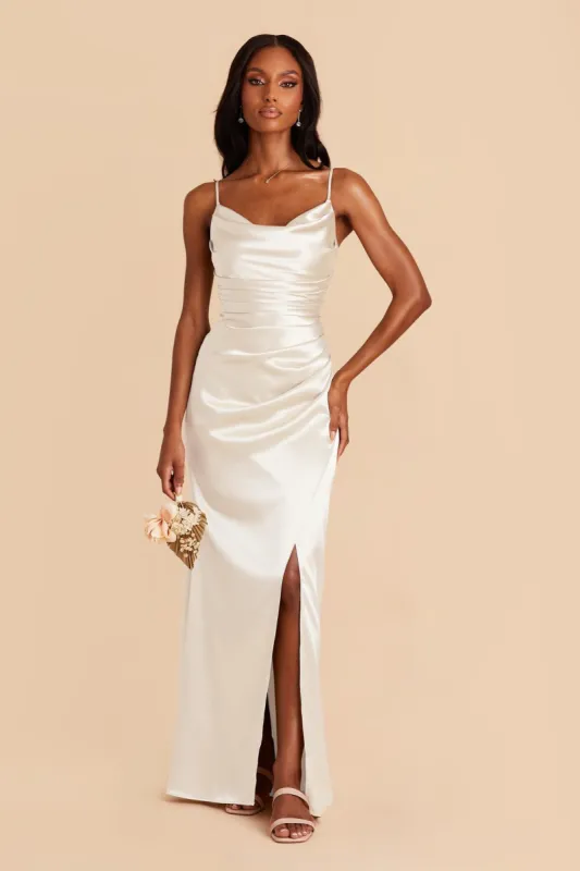 Lydia Shiny Satin Dress - White sold by Birdy Grey
