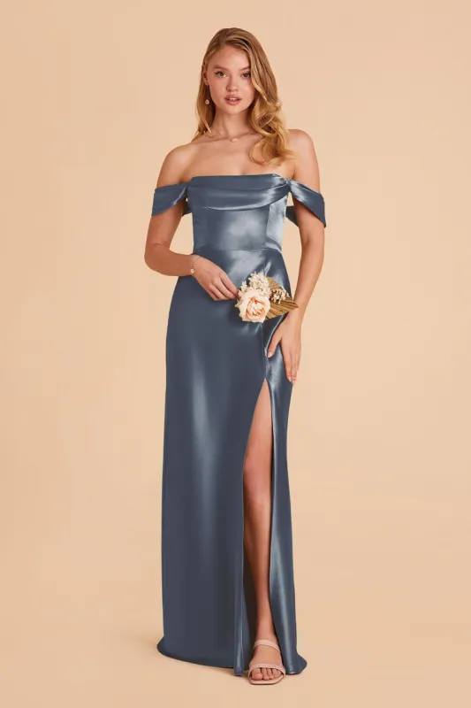 Mia Shiny Satin Convertible Dress - French Blue sold by Birdy Grey