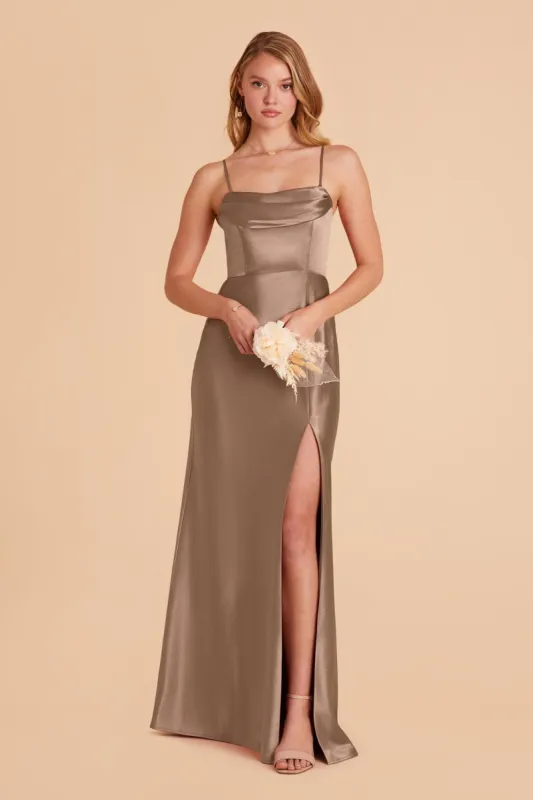 Mia Shiny Satin Convertible Dress - Mocha sold by Birdy Grey