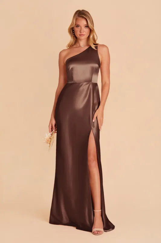 Kira Shiny Satin Dress - Chocolate Brown sold by Birdy Grey