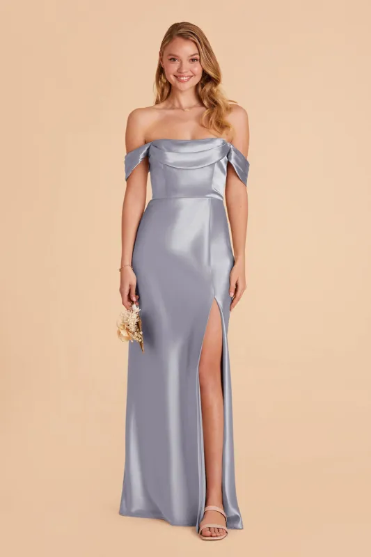 Mia Shiny Satin Convertible Dress - Dusty Blue sold by Birdy Grey