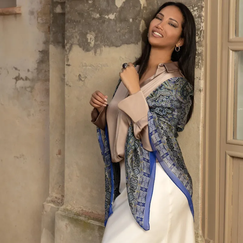 Ambra - Silk Scarf Shawl - Blueberry sold by Elizabetta