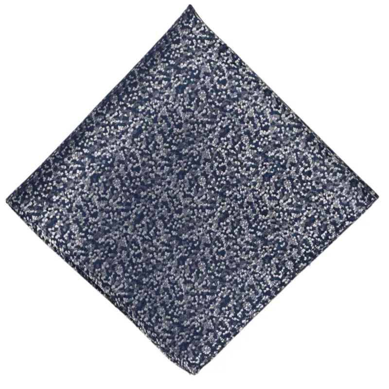 Navy Blue and Silver Architect Pebble Pattern Silk Pocket Square sold by TieMart