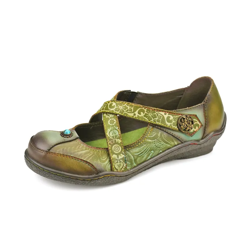Vintage Genuine Leather Comfy Flat Shoes sold by superladystar