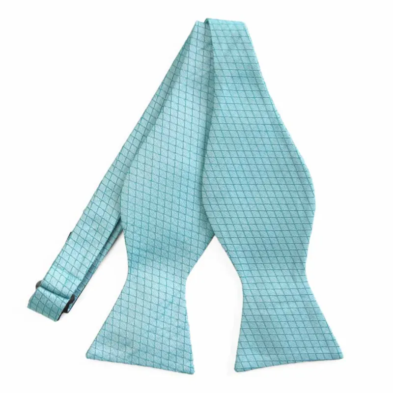 Bright Blue Groomsmen Lattice Cotton/Silk Self-Tie Bow Tie sold by TieMart
